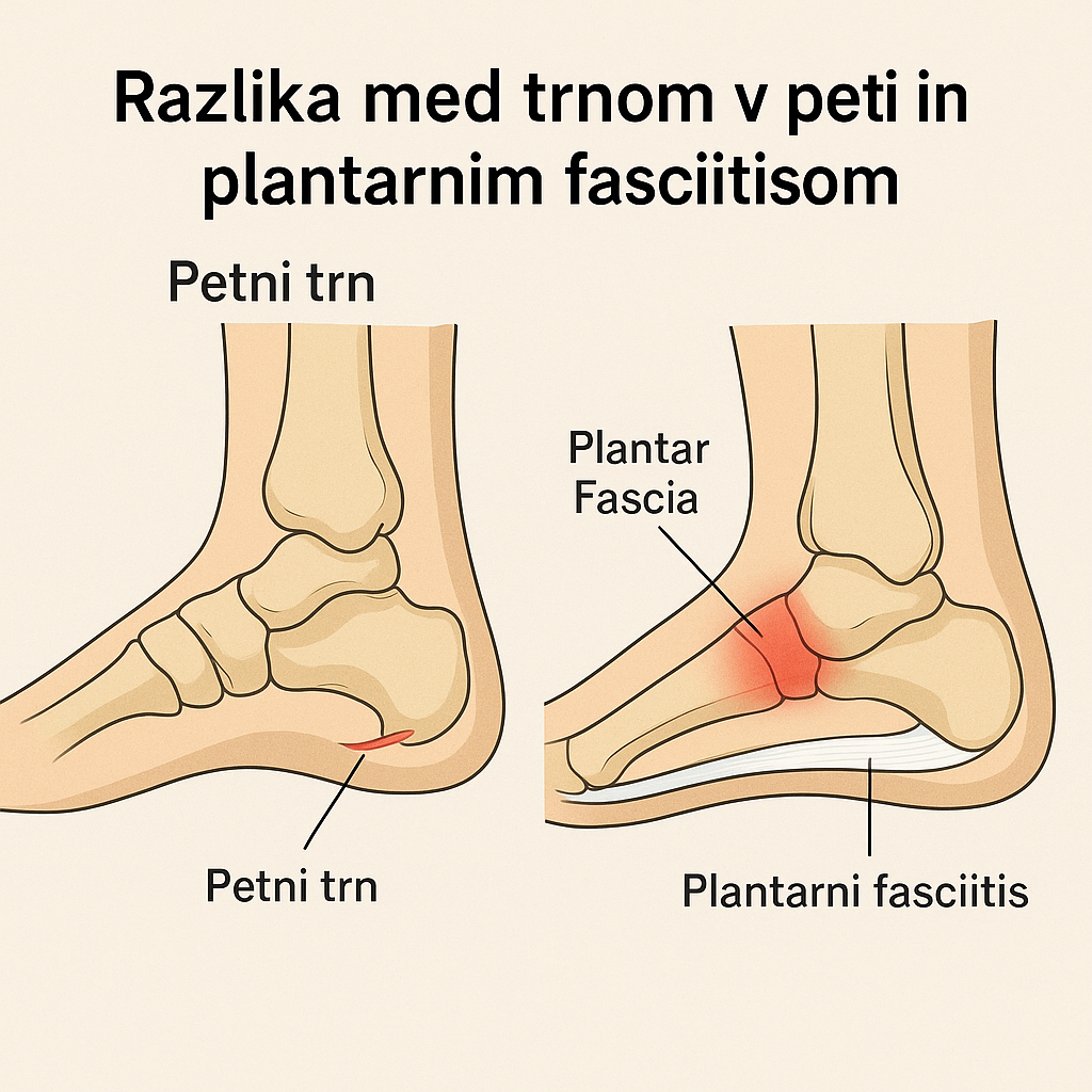 Razlika med petnim trnom in plantarnim fasciitisom.