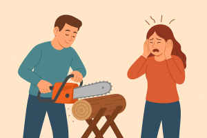 Varovanje sluha in žaganje drv s čepki za ušesa