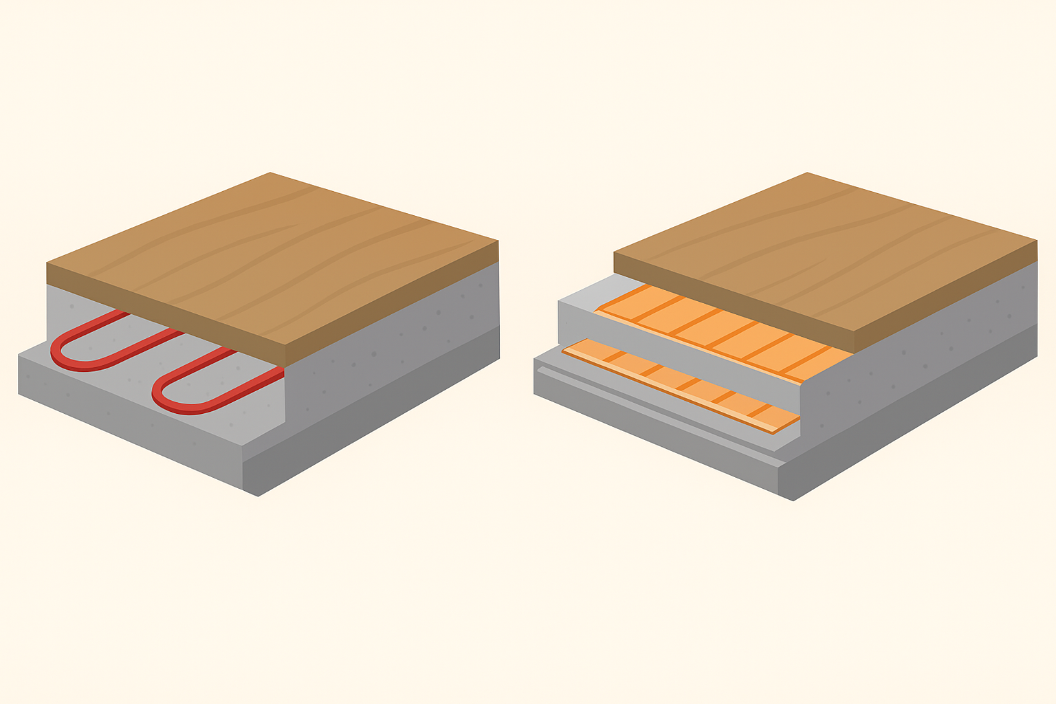 Suhomontažno talno gretje. Primerjava "mokrega" in "suhega" talnega gretja. 