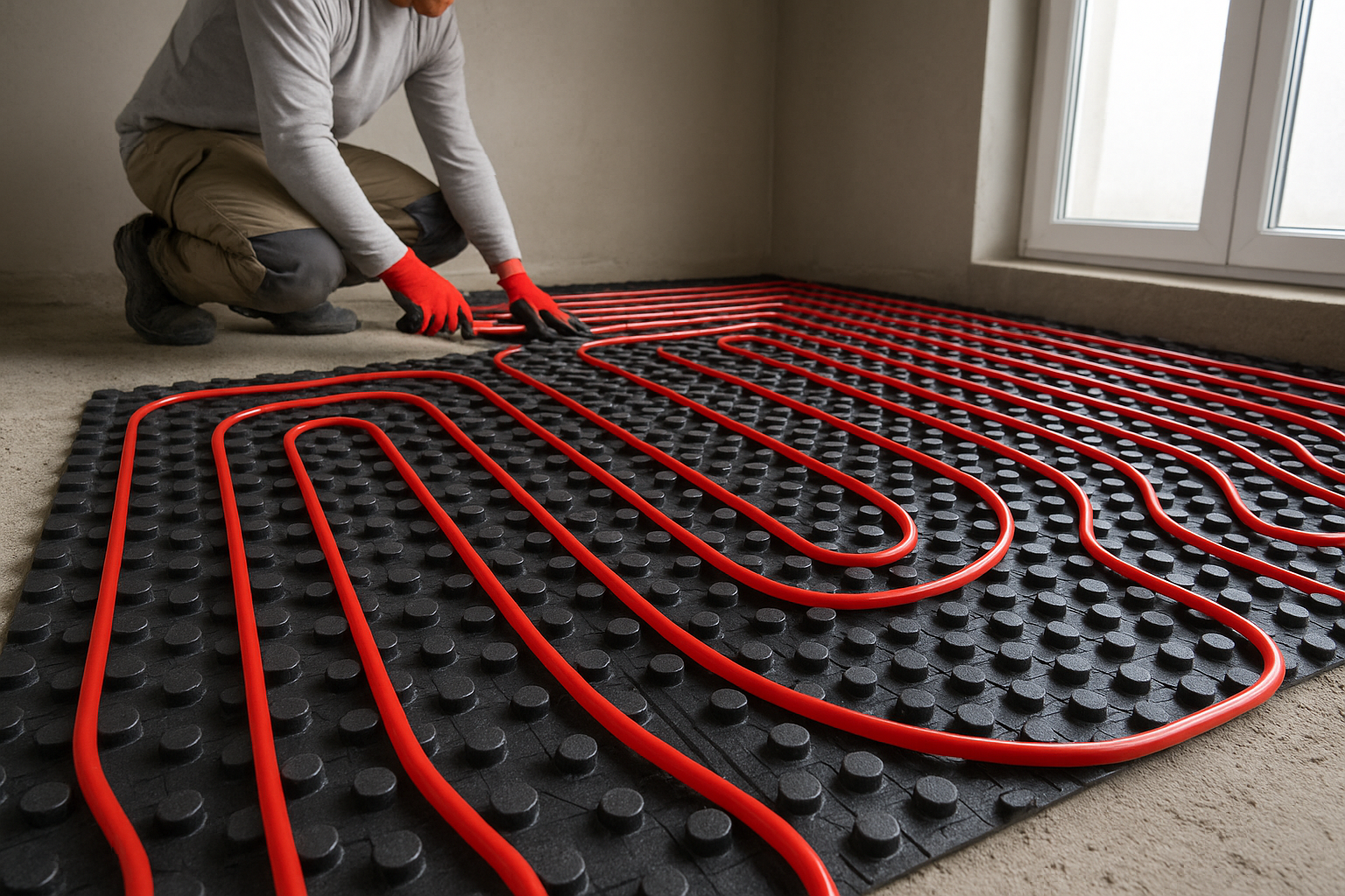 Suhomontažno talno gretje. Prikaz mokrega talnega gretja.