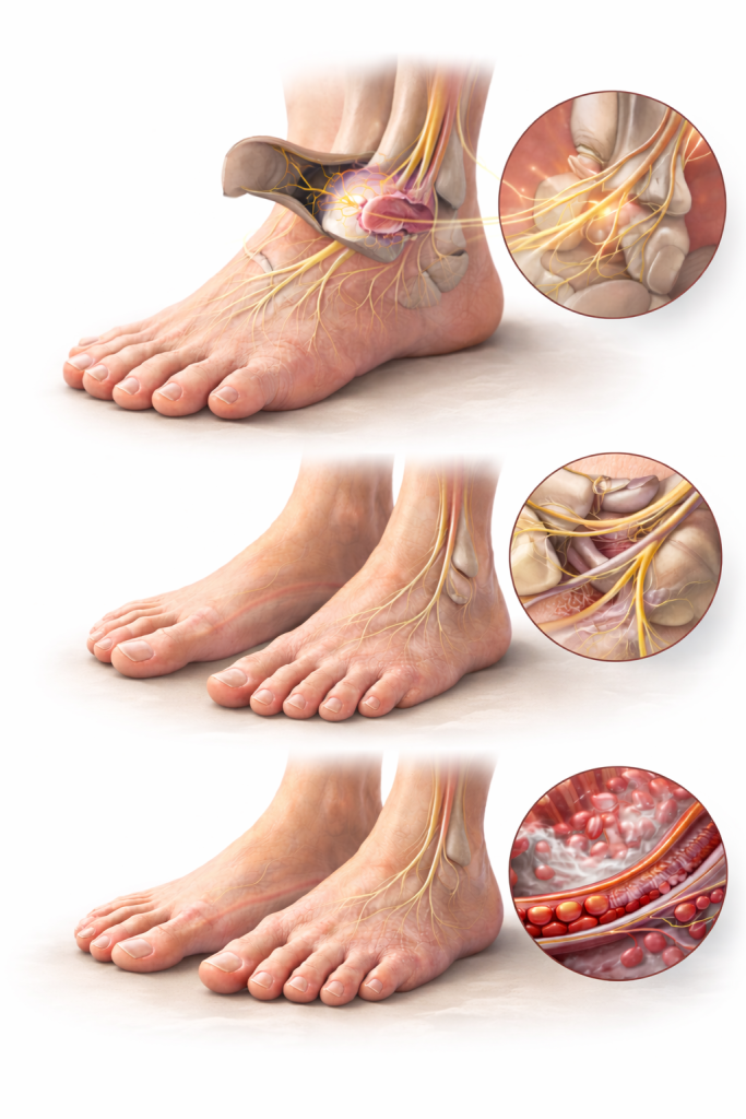 Mravljinčenje v stopalih.