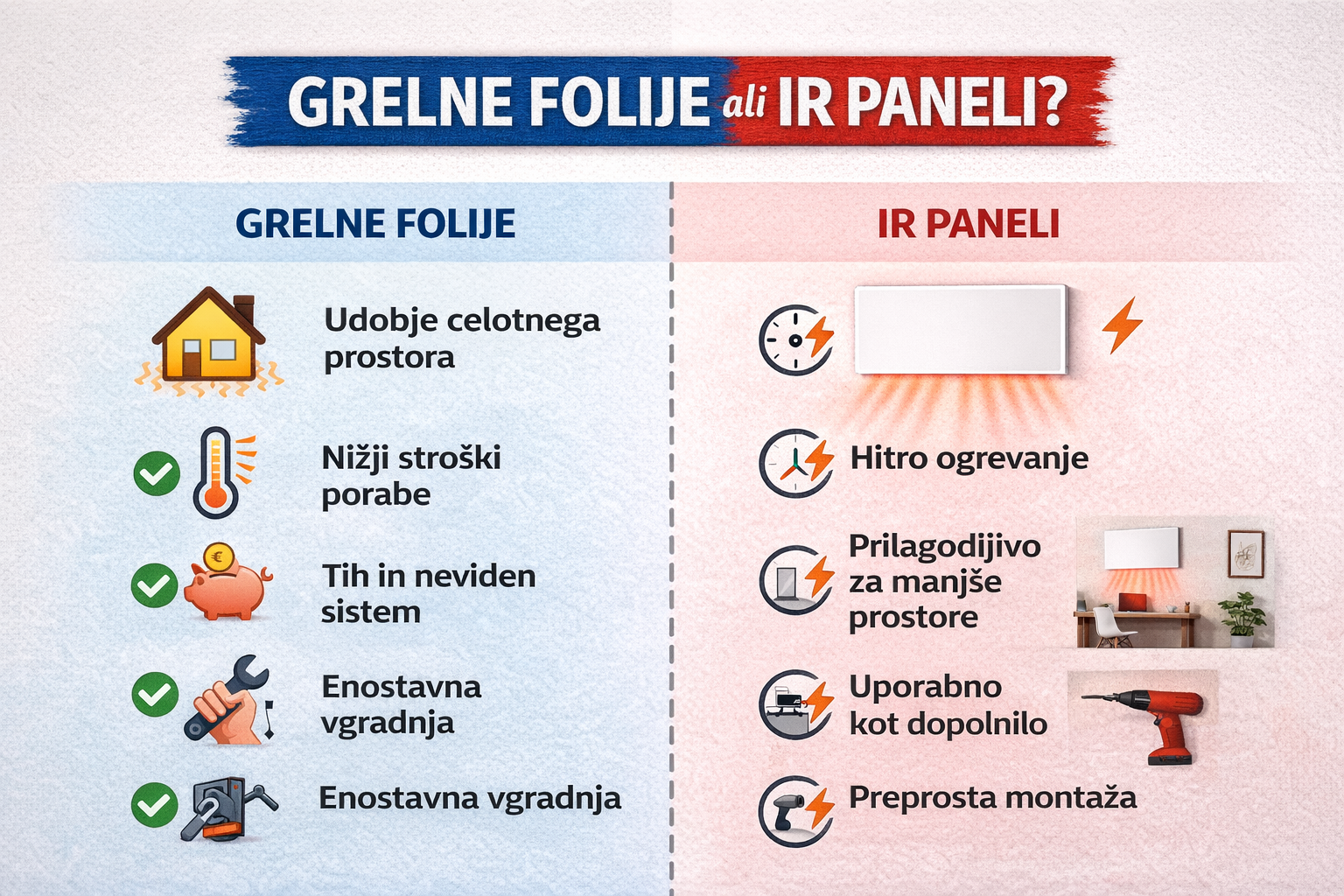 Grelne folije ali IR paneli.